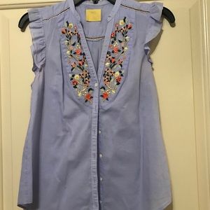 Anthropologie Maeve light purple embroidered tank